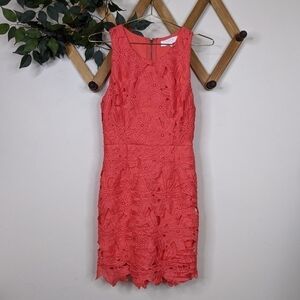 ASTR Lace Floral Sleeveless Coral Bodycon Sheath Mini Dress - Size Small